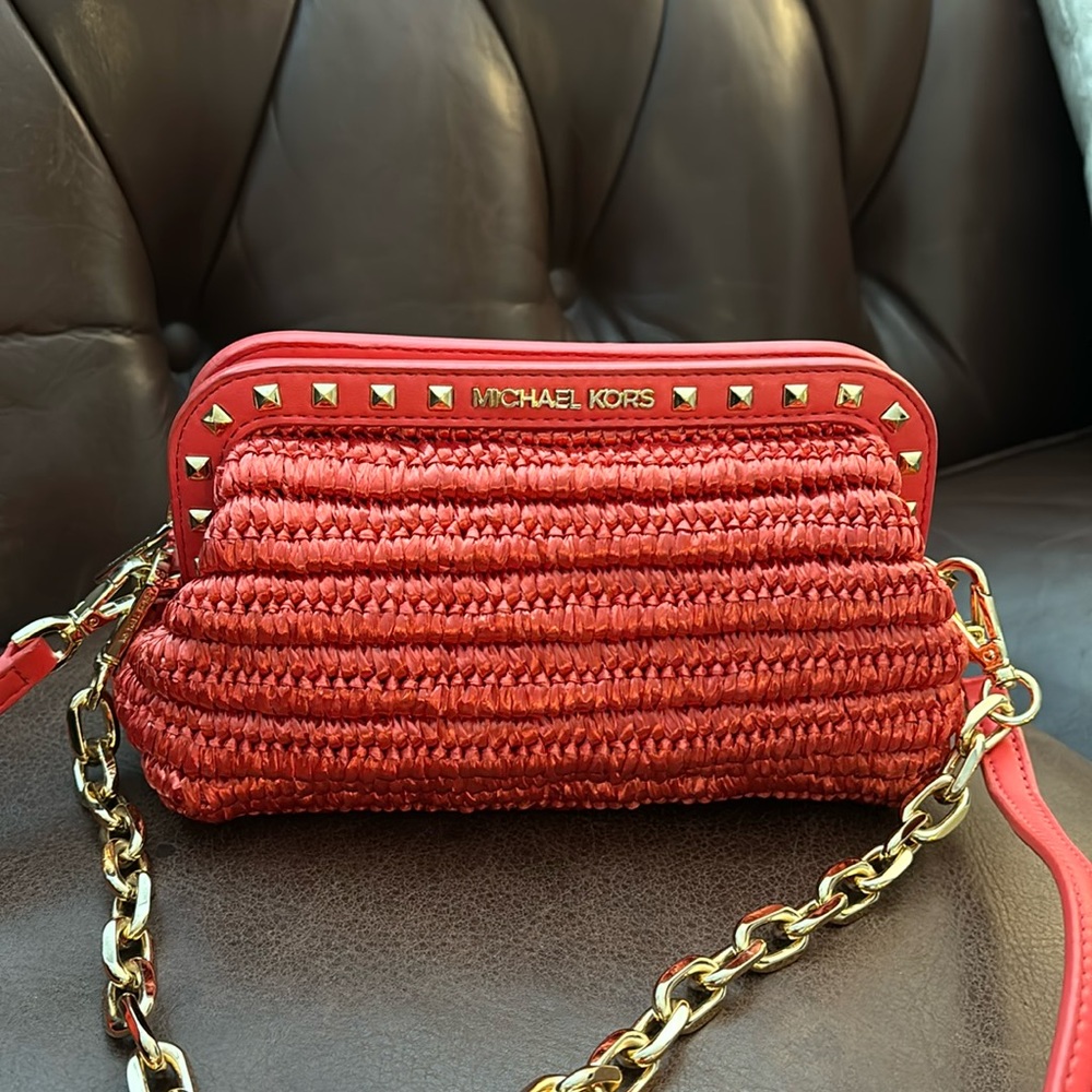 Michael Kors Red Raffia Crossbody